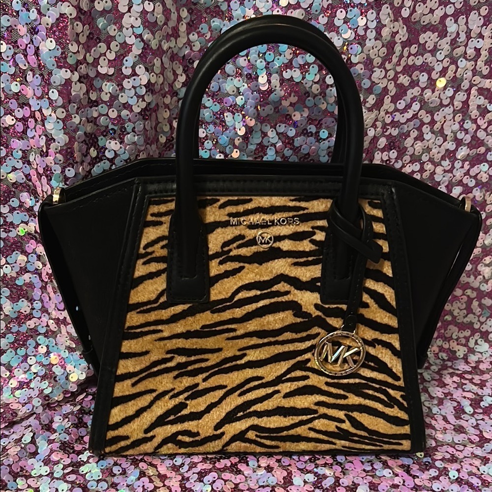 Michael Kors Black and Tan Zebra Print Satchel
